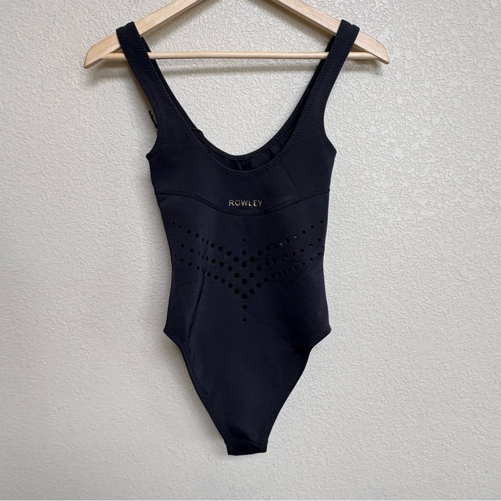 NWT Rowley Black Floral Embroidered Neoprene One Piece Swimsuit XS Pool‎ Beach - Picture 3 of 10
